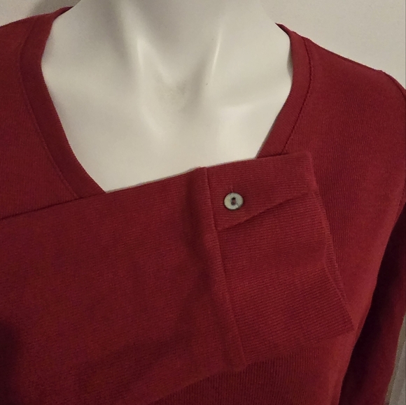 J. Jill Stylish Red V-Neck Sweater with Button Accent On Cuff - Picture 1 of 6